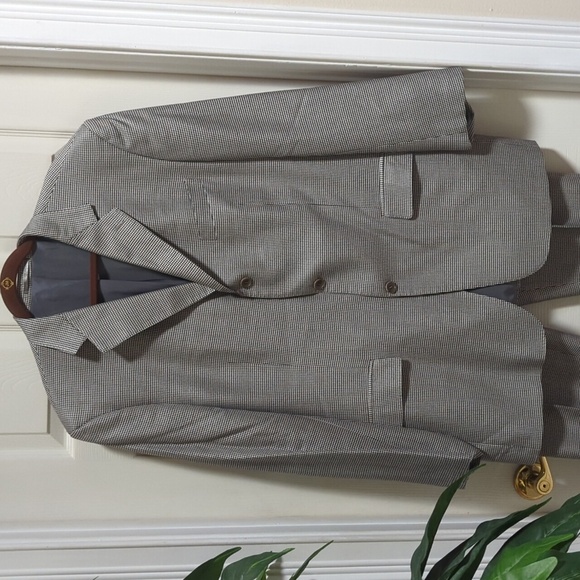 Unbranded Tailored Italian Wool Black/White Herringbone Suit Men's Size 50" - Picture 1 of 11